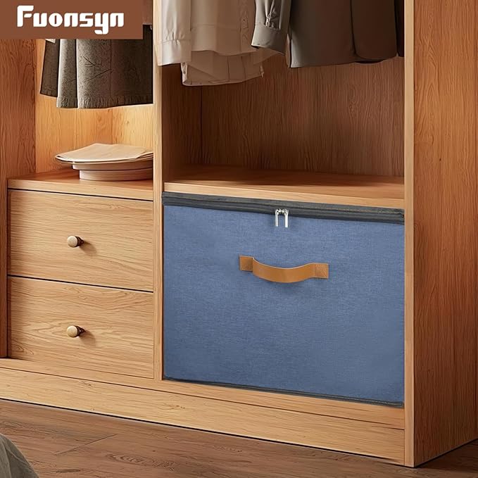 2-Pack Shoe Storage Organizer for Closet - Large Capacity Fits 16-32 Pairs, Clear Cover with Reinforced Handles, Adjustable Dividers, Dustproof Stackable Containers, Navy Blue