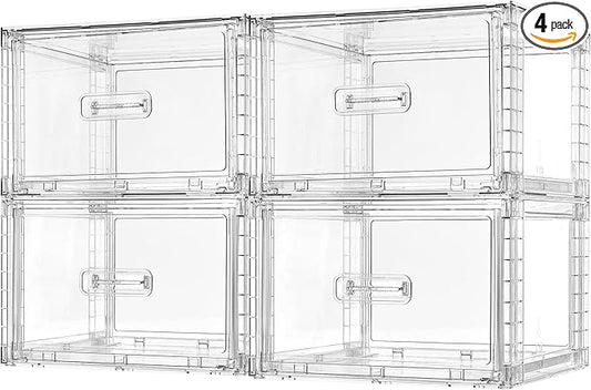 Vtopmart 4 Pack 18QT Clear Stackable Storage Drawers,Easily Assemble Closet Organizers,Plastic Storage Bins for Bathroom,Cabinet,Kitchen Pantry,Under Sink Organization(Medium)