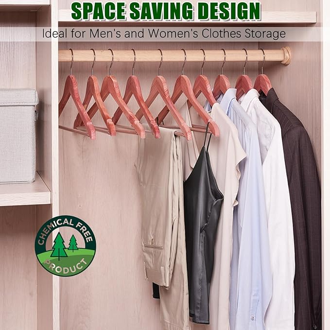 Amber Home 16 Pack American Red Cedar Hangers, Smooth Finish Wood Coat Hangers with Swivel Hook & Notches for Suit, Shirt, Dress, Jacket, Pants