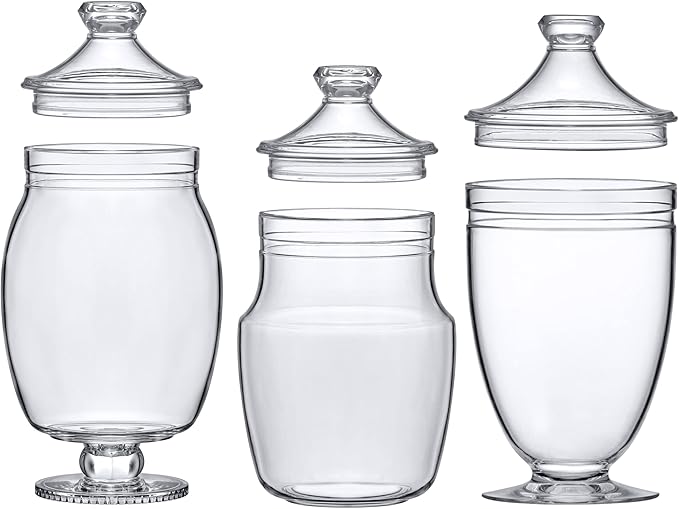 Amazing Abby - Keep - Acrylic Apothecary Jars (3-Piece Set, 52/50/46 oz) (NOT Glass), Plastic Jars with Lids, Bathroom Canisters, Candy Buffet, Wedding Display, BPA-Free and Shatter-Proof
