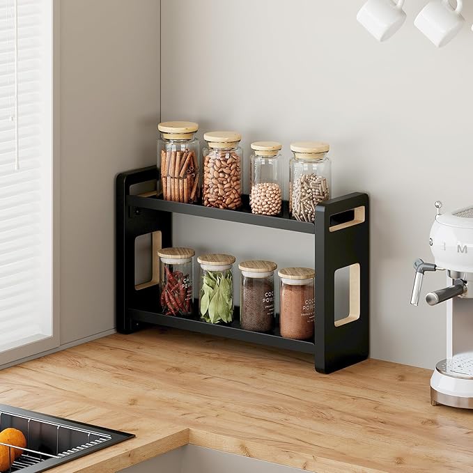 Bathroom Counter Organizer,Bathroom Counter Shelf,Bathroom Organizers,Under Sink Organizer,Cologne Organizer For Men,Cologne Cabinet,Spice Rack Organizer for Cabinet,Gifts(Black 2 Tier)