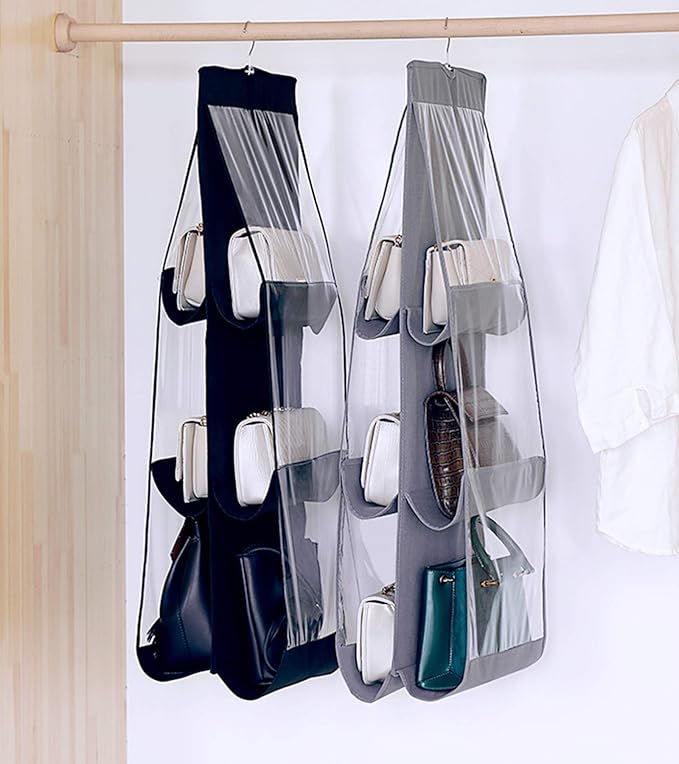 Handbag Storage Hanging Purse Organizer Bedroom Organization Dust-Proof Holder Bag for Wardrobe Closet (Grey-2Pack)