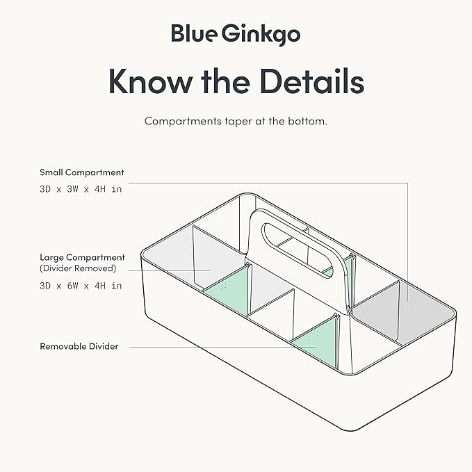 BLUE GINKGO Stackable Organizer Caddy – Korean-Made Portable Tote for Bathroom, Office, Crafts, or School Supplies (Long Rectangle, Green)