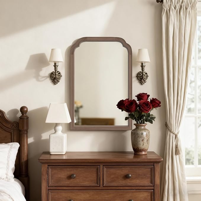 HOMECOOKIN Wood Bathroom Mirrors for Wall Mounted, 20" x 30" Rustic Wood Frame Wall Mirrors Decorative for Living Room or Bedroom Vanity Mirror (Walnut) B