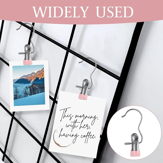 50PCS Space-Saving Clothespin, Portable 360° Rotating Stainless Steel Hanging Hook Clips Towel Clips,Laundry Hooks Hanging Clips with Clips for Home and Travel, Pink