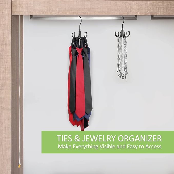 Belt Hanger, Rotatable Belt Organizer for Closet, Accessories Rack, Space Saving Hanging Holder Storage Hook for Belt, Tie, Scarf, Purse, Bra, Tank Top, Black