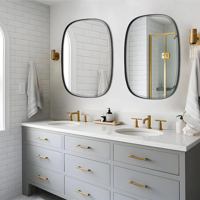 POZINO Matte Black Beveled Mirror, 24"x32" Rectangle Vanity Mirror for Over Sink, Modern Mirrors with Premium Metal Frame, Oblong Mirrors for Bathroom Bedroom Living Room, Horizontal Or Vertical