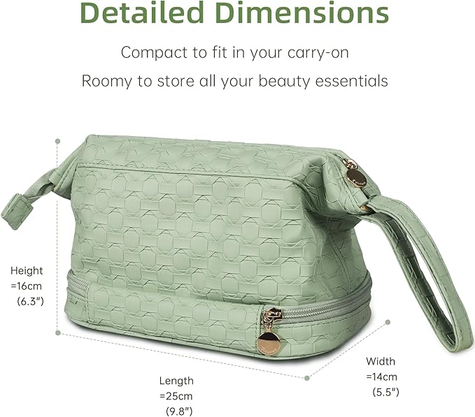 Abiudeng Large Capacity Makeup Bag Ladies Cosmetic Bag Travel Bag with Compartments Portable PU Leather Travel Makeup Bag with Handle