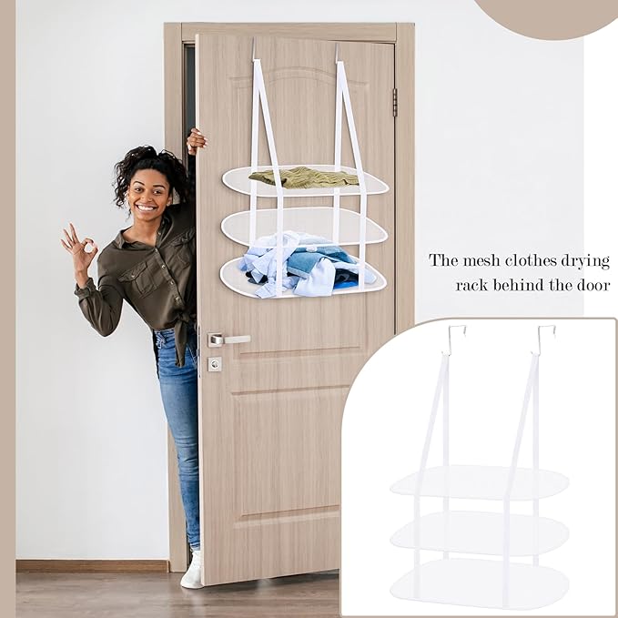 2 Pack 3 Tier Over The Door Folding Drying Rack Sweater Drying Rack 26.5" x 34.5" Flat Room Organization Dryer Racks for Laundry Perfect for Small Spaces Apartments Dorm Rooms and Bathrooms (White)
