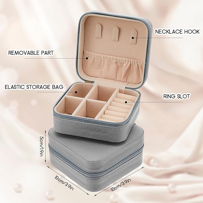 Taiyin 6 Pcs Travel Jewelry Case, Valentines Day Gifts for Her- Small Jewelry Organizer Box Bridesmaid Gifts for Women Girls (Gray)