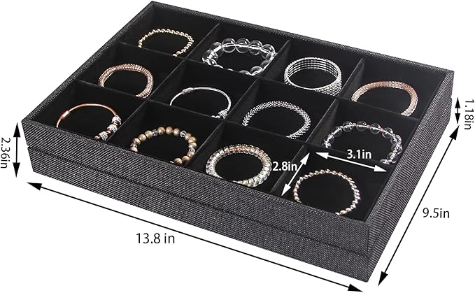 Julysky 2Pcs 12 Grids Stackable Jewelry Organizer Trays for Drawer,Bracelet Holder Box,Necklace Display Stand for Selling