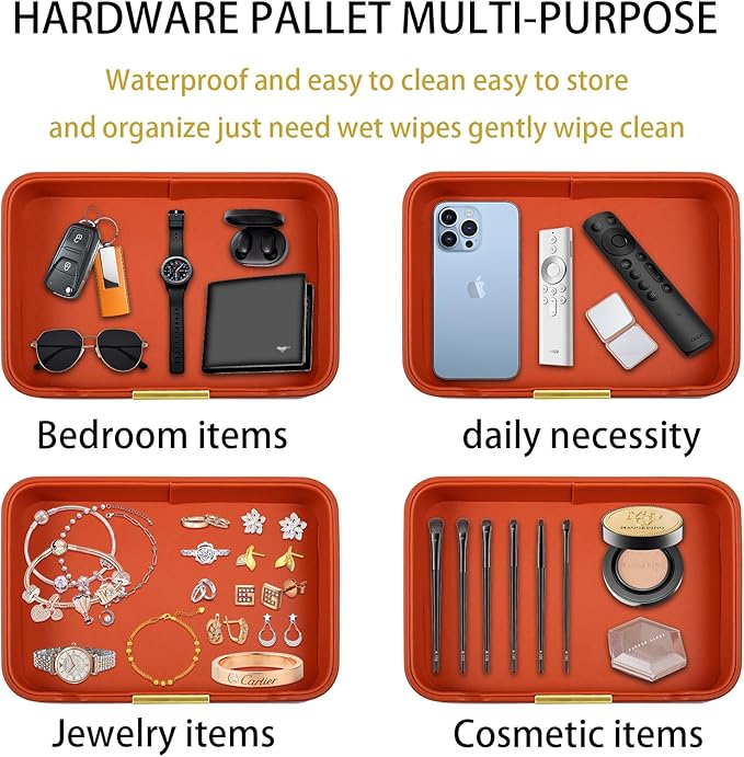 Leather Jewelry Tray Desktop Storage,Luxury Perfume Tray Nightstand Organizer Entryway Decorative Tray,for Jewelry Watch Cosmetics Keys Phone Wallet Home & Office Accessories,Orange