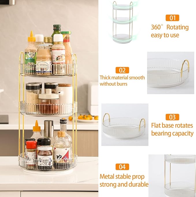 360 Rotating Makeup Organizer for Vanity, Bathroom Countertop Spinning Perfume Organizer, High-Capacity Cosmetic and Skincare Dresser Make Up Holder Rack (3 Tiers, White)
