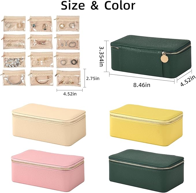 Travel Jewelry Box,Jewelry Travel Organizer for Women Girl,Travel Jewelry Case with 12pcs Velvet Jewelry Pouches for Necklaces Rings Earrings Sorting Storage（Black Green）