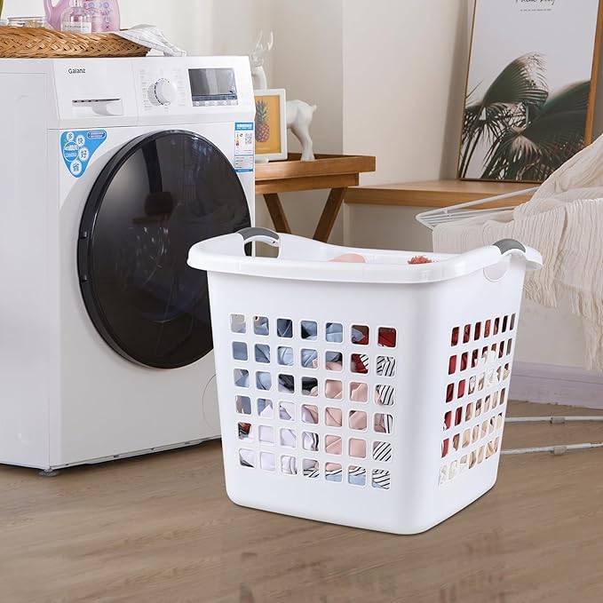 Anbers 4-Pack 72L Large Plastic Laundry Hamper Basket, White Dirty Clothes Storage Hamper