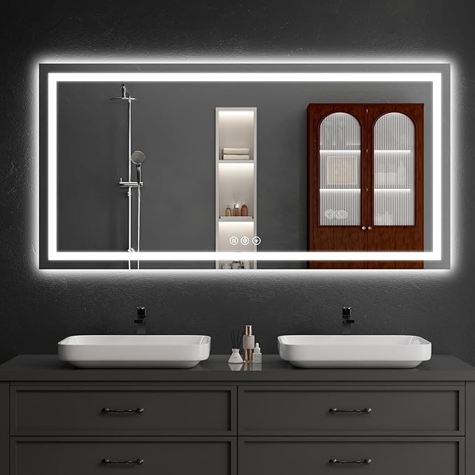 30"x60" LED Bathroom Mirror with Lights, Dimmable, Anti-Fog, Lighted Bathroom Vanity Mirror for Wall, Backlit + Front Lit, Memory Function, Shatter-Proof, Tempered Glass