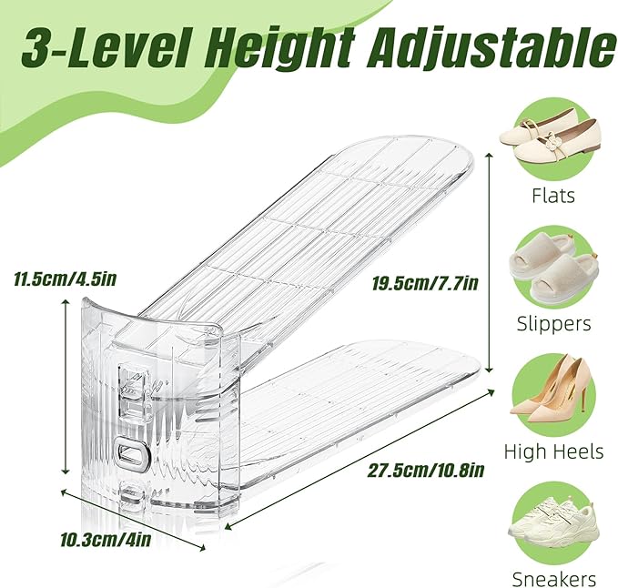 Shoe Slots Organizer,6 Pack Transparent Shoe Stacker Adjustable Shoe Slot Organizer Space Saver Shoe Rack Holder Shoe Storage Organizers for Closet,Transparent