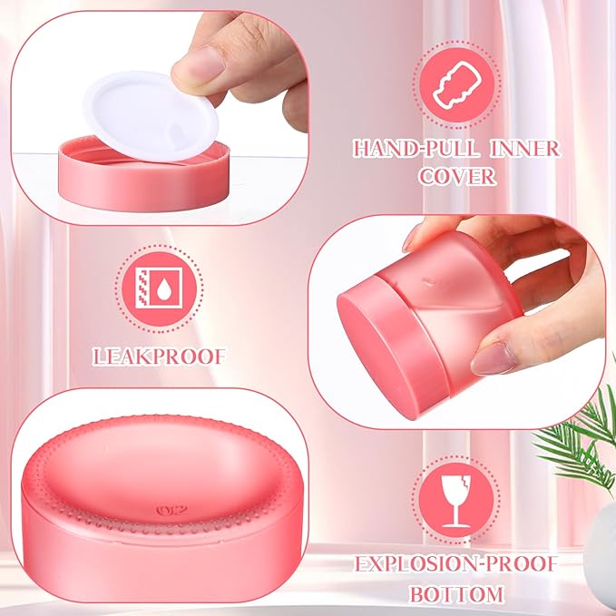 Domensi 48 Pcs 2 oz Glass Jars with Lids Travel Size Round Leakproof Empty Cosmetic Jars with Inner Liners Lid for Storing Makeup Lotions Face Cream Ointments Candle DIY Making (Pink)