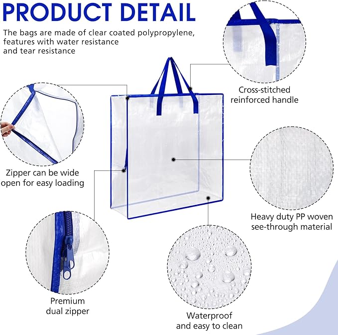 8 Pcs Clear Wreath Storage Bags 26 Inch Valentines St. Patrick's Garland Container Door Garland Holiday Wreath Storage Holder with Handle and Zipper Heavy Duty Plastic Packing Totes(Blue)