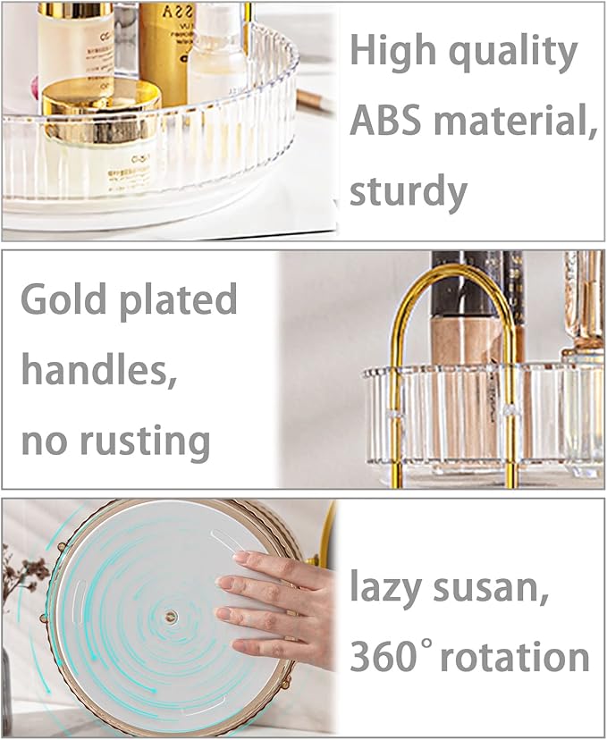 Rotating Makeup Organizer for Vanity, High-Capacity Skincare Clear Make Up Storage Perfume Organizers Cosmetic Dresser Organizer Countertop 360 Spinning (Clear, 2 Tier)