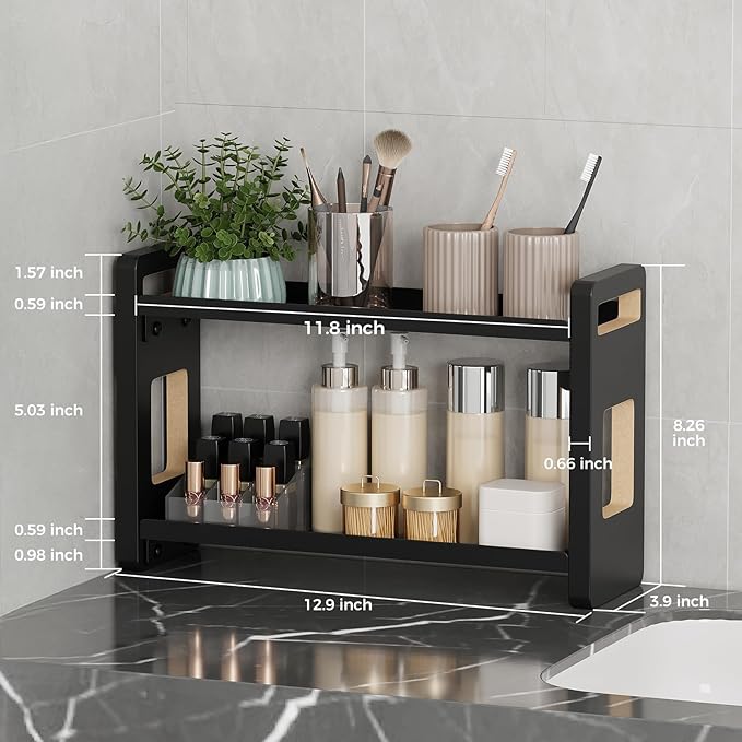 Bathroom Counter Organizer,Bathroom Counter Shelf,Bathroom Organizers,Under Sink Organizer,Cologne Organizer For Men,Cologne Cabinet,Spice Rack Organizer for Cabinet,Gifts(Black 2 Tier)