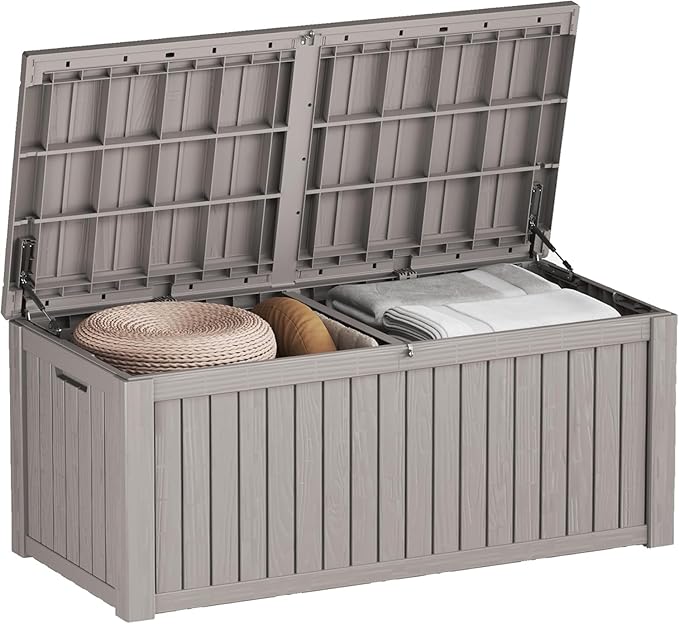Heavy-Duty 150 Gallon Waterproof Deck Storage Boxes for Outdoor, Patio Deck Box Storage Organizer, Lockable Resin Chest for Cushions & Tools, UV-Resistant, Slate Grey