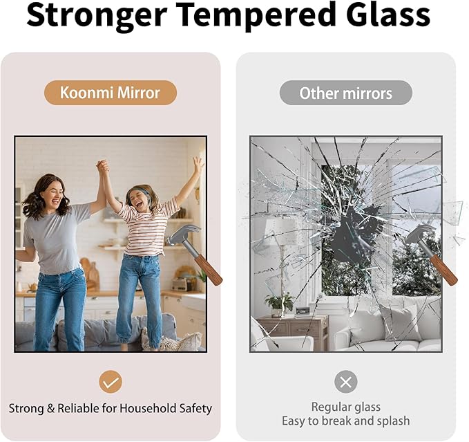 Koonmi Black Framed Bathroom Mirror - Shatterproof 30"x20" Tempered Glass, HD No Distortion, Horizontal/Vertical Mount, Modern Matte Aluminum Alloy Frame