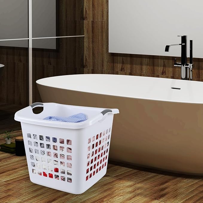 4 Packs 66 L Large Plastic Laundry Basket with Handle, 2 Bushel Plastic Laundry Hamper, Clothes Basket, White