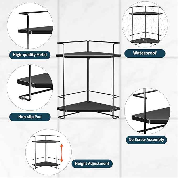 Bathroom Organizer Countertop, 2-Tier Bathroom Organizers and Storage for Bathroom Countertop, Kitchen Counter, Corner Storage Shelf for Storage, Skincare, Perfume, Makeup (Black)