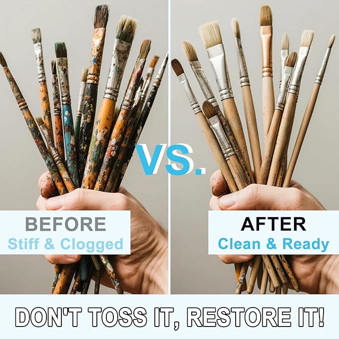Brush Cleaner and Restorer, 32 fl oz Paint Brush Cleaner Easily Handles Acrylic and Water-Based Paint, Powerful Cleaning Solution for Paintbrushes, Airbrushes, and Art Tools