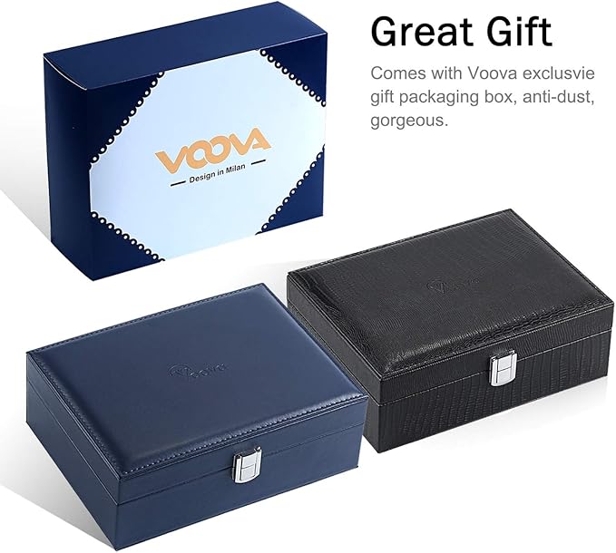 Voova Jewelry Box Organizer for Women Girls, 2 Layer Large Men Jewelry Storage Case,PU Leather Display Jewellery Holder with Removable Tray for Necklace Earrings Rings Bracelets，Vintage Gift，Navy Blue