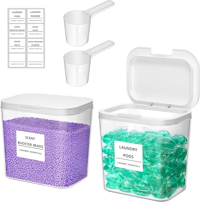 Lifewit Laundry Pods Container with Pop-up Lid, Detergent Dispenser, Dryer Sheet Holder, Laundry Room Organization Storage Jars for Washing Powder, Soap, Scent Booster Beads,0.72gal, 2 Pcs