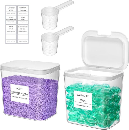 Lifewit Laundry Pods Container with Pop-up Lid, Detergent Dispenser, Dryer Sheet Holder, Laundry Room Organization Storage Jars for Washing Powder, Soap, Scent Booster Beads,0.72gal, 2 Pcs