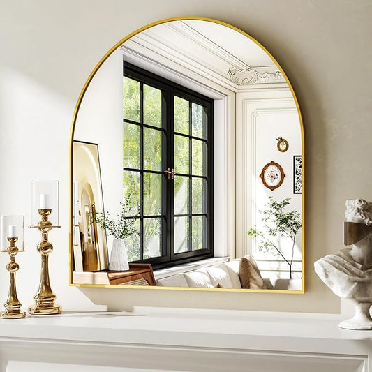 31"x32" Arched Wall Mirror for Bathroom, Gold Vanity Mirror for Bedroom, Living Room, Entryway, Decorative Hanging Mirror for Wall