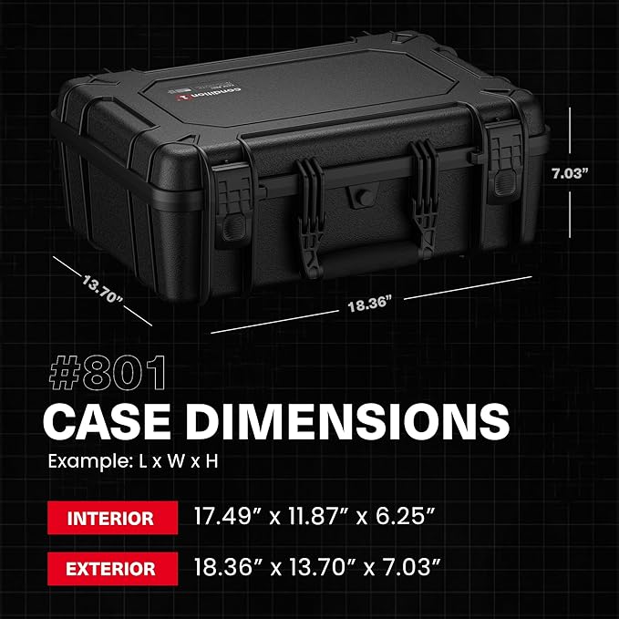 Condition 1 18" Medium Waterproof Hard Case with Foam, Model 801, Portable Protective Storage Box for Travel, Tactical Gear, Made in USA, 18.36"x13.70"x 7.03" Green