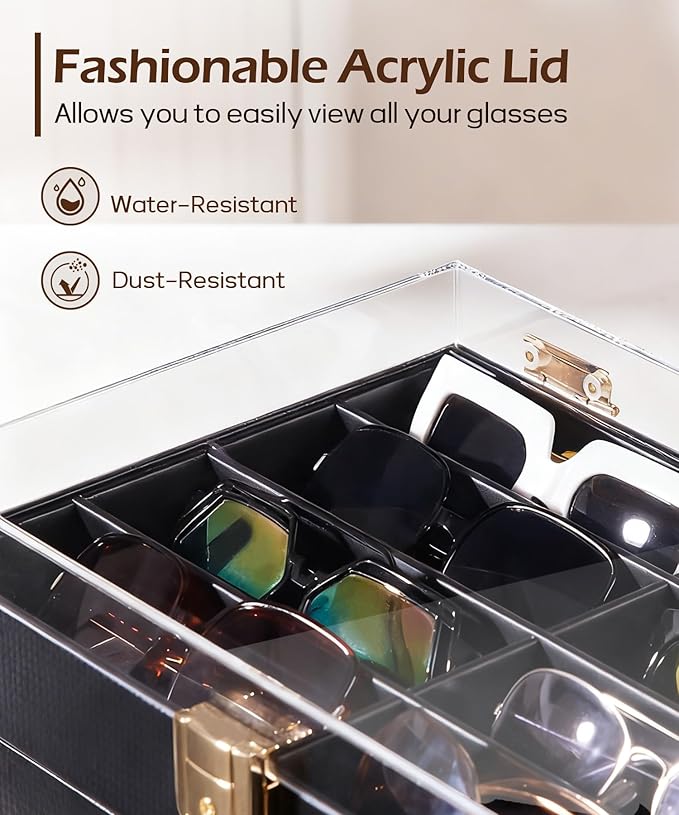 Homde Sunglasses Case Carbon Fibre: Large Organizer for Men Bedroom Dresser - Acrylic Clear Display Holder for Glasses & Jewelry