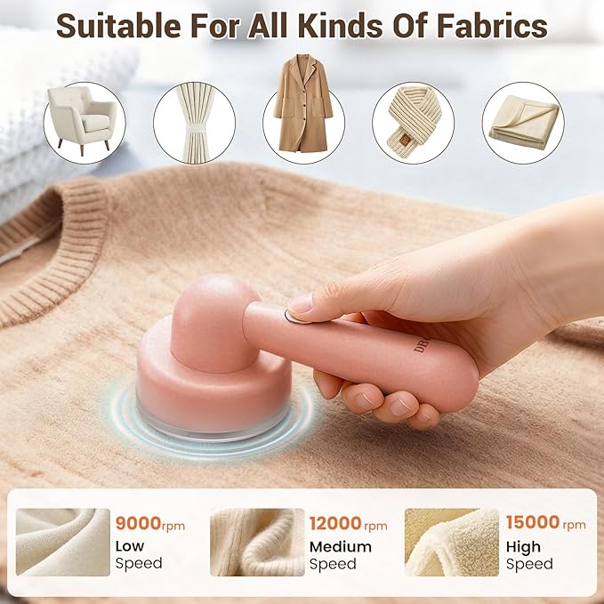 DBC 2.7' Large Pink Electric Fabric Shaver and Lint Remover,2-Hour Runtime,3-Speed, 6-Blade Design