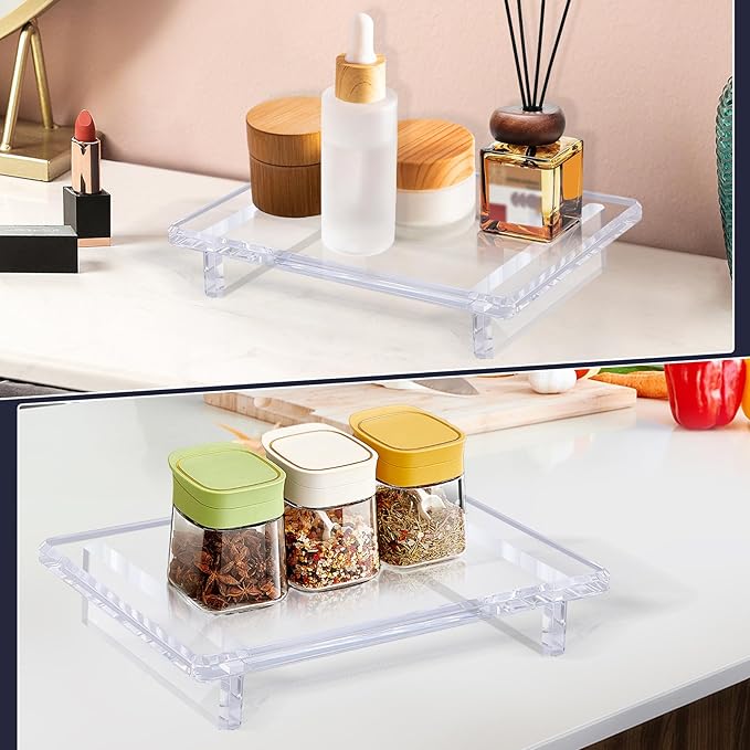 Acrylic Bathroom Counter Tray : 2-Pack Clear Acrylic Sink&Countertop Pedestal Tray Set – Multi-Purpose Waterproof Counter Organizer, Soap Holder & Plant Display Base (Large 9 x 5.9 x 1.5 inches)