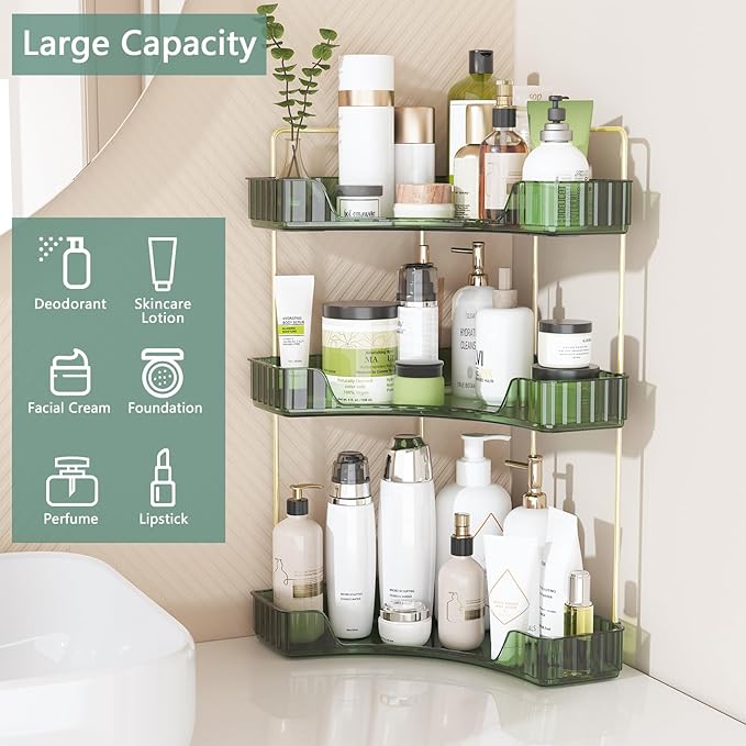 Webetop Corner Bathroom Counter Organizer, Bathroom Makeup Countertop Organizer, Corner Storage Organizers for Vanity, Bathroom，Dresser, Cosmetic, Kitchen Spice Rack Green