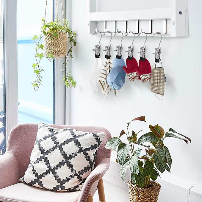 50PCS Space-Saving Clothespin, Portable 360° Rotating Stainless Steel Hanging Hook Clips Towel Clips,Laundry Hooks Hanging Clips with Clips for Home and Travel, Black