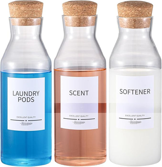 3Pack Glass Laundry Detergent Dispenser with 7Pcs Labels,40oz Liquid Laundry Detergent Dispenser,Laundry Containers for Organizing Liquid Detergent Dispenser Laundry Soap Dispenser