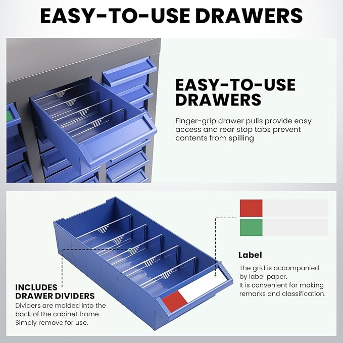 40 Drawer Parts Cabinet, Blue Nut and Bolt Organizer, ABS Material Bolt Organizer Storage, Nuts and Bolts Organizers with Shelf and Label, Bolts Bins for Tool Hardware Storage