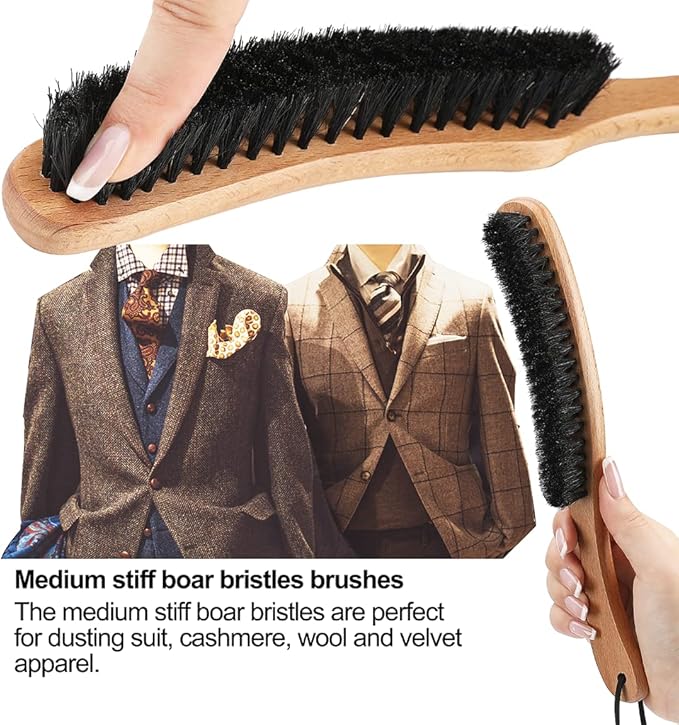 Hat Brush - Felt Hat Brush Clean Cowboy Hat, Fedora Hat & Baseball Cap, Boar Bristle Lint Brush Remove Dog Hair for Suits, Suede, Cashmere, Clothes & Furniture, Beachwood Handle