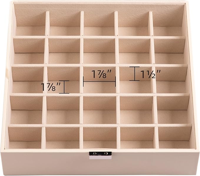 Frebeauty Earring Organizer Classic Jewelry Box 50 Slots Double Layer Jewelry Storage Case with 6 Necklace Hook and Bracelet Pocket(Beige)