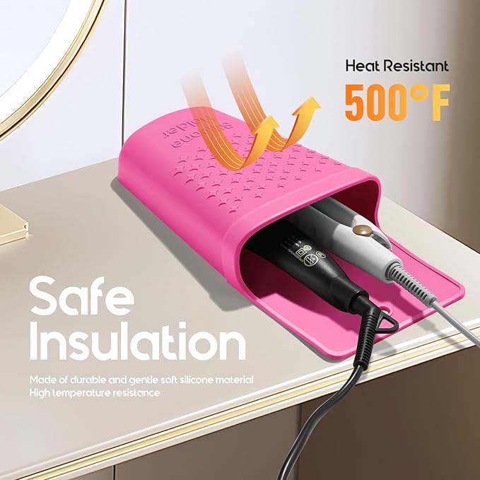 ZAKRA Curling Iron Holder,Heat Resistant Silicone Holder for Flat Iron,Hair Straightener,Hot Hair Tools,Vanity Accessories Organizer.(Hotpink)