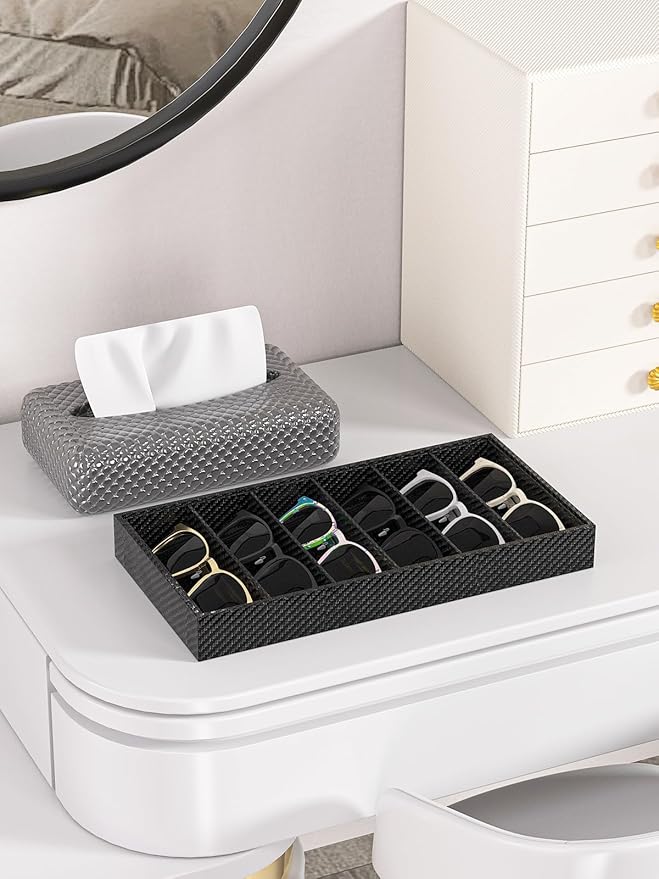 Sunglass Organizer Tray,Eyeglass Storage for Multiple Glasses,Jewelry and Sunglasses Drawer Organizer (Carbon Fiber 1)