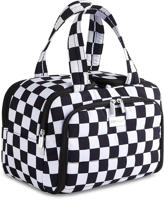 TOPDesign Travel Toiletry Bag for Women, Puffer Large Toiletry Bag, Lightweight Cosmetic Makeup Organizer with Handle for Traveling, Accessories, Essentials, Toiletries (Checkerboard)