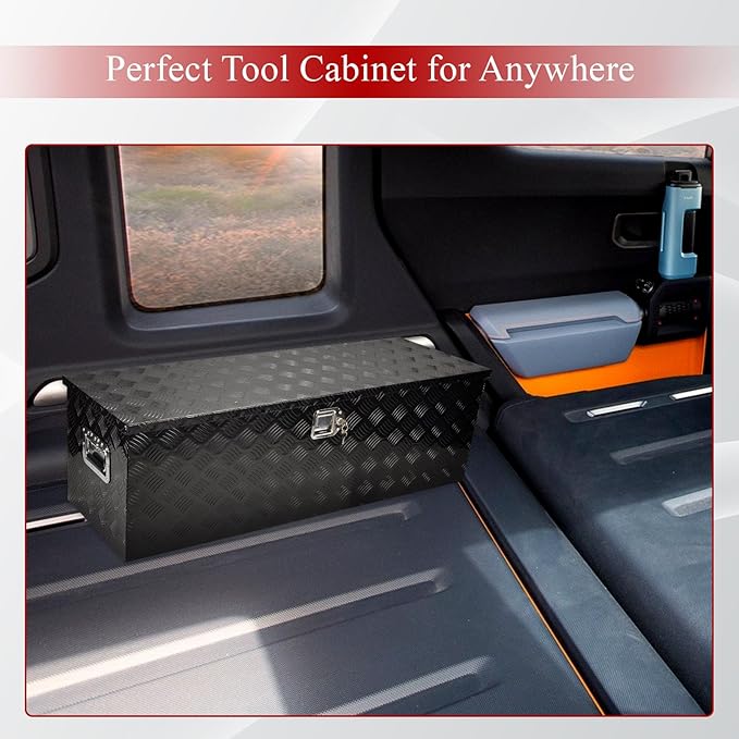 48''Inch Aluminum Truck Tool Box Truck Bed Toolbox Truck Trailer Chest Box Trailer Underbody Storage Organizer Waterproof Square Storage Organizer w/Lock & Keys Black(‎48" Lx15 Wx15 H)