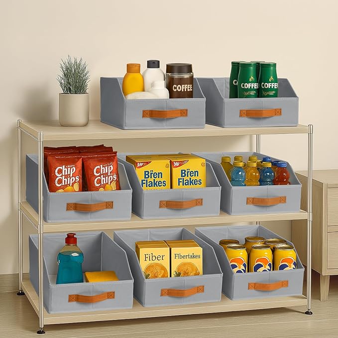 Fabric Storage Bins for Organizing - 12 Pack Large Trapezoid Collapsible Storage Bins with Front Handle, Closet Organizers and Storage for Bedroom, Home Shelves, Small Spaces, Grey