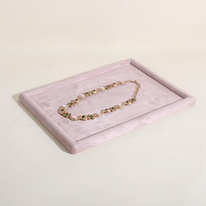 Rectangle Jewelry storage organizer plate, Velvet Jewerly display tray, Empty showcase tray for Necklace Bracelet Ring Earring【Pink-Medium, 11.8 x 8.7 in 】